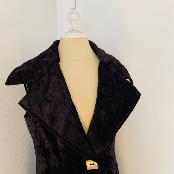 Jerry T Wide Lapel Crushed Velvet Vest Blk Sz S EC - Picture 2 of 13
